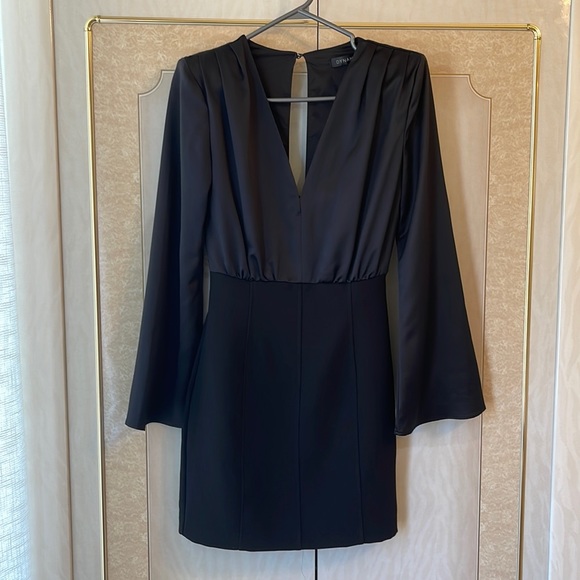 Black Long Sleeve Satin Dress - Picture 1 of 5